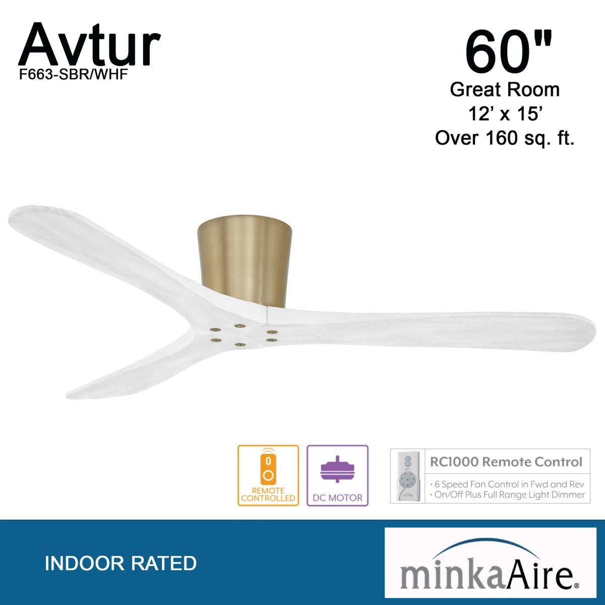 Avtur 60" Soft Brass & White Flush Mount Ceiling Fan with Remote - Bees Lighting