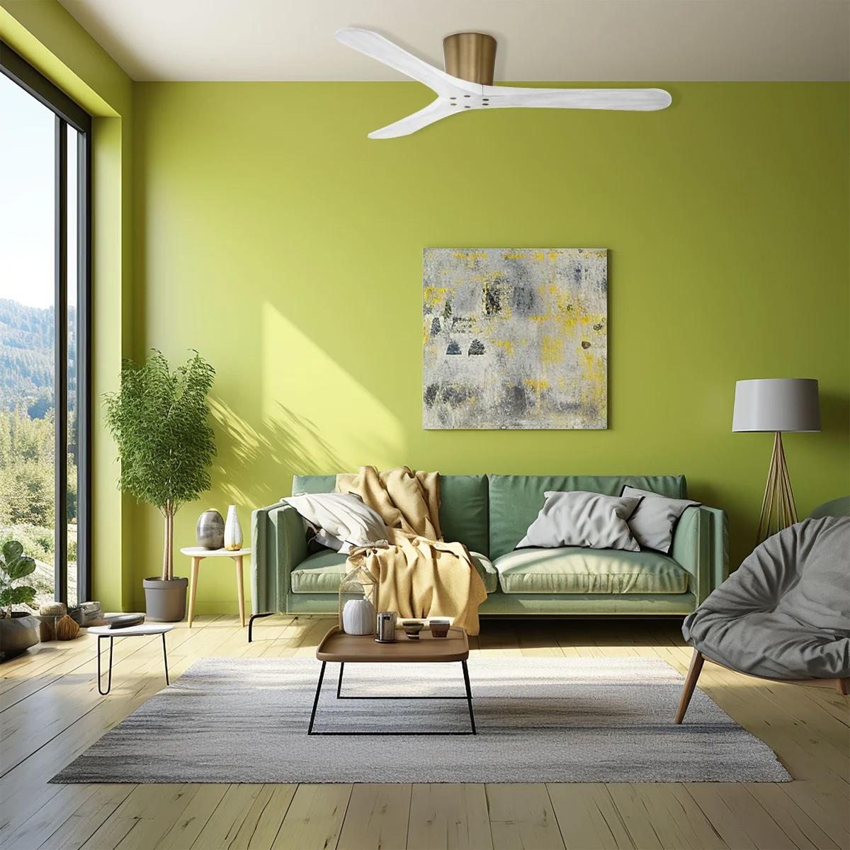 Avtur 60" Soft Brass & White Flush Mount Ceiling Fan with Remote - Bees Lighting