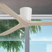 Avtur 60" White & Bleached Wood Flush Mount Ceiling Fan with Remote - Bees Lighting