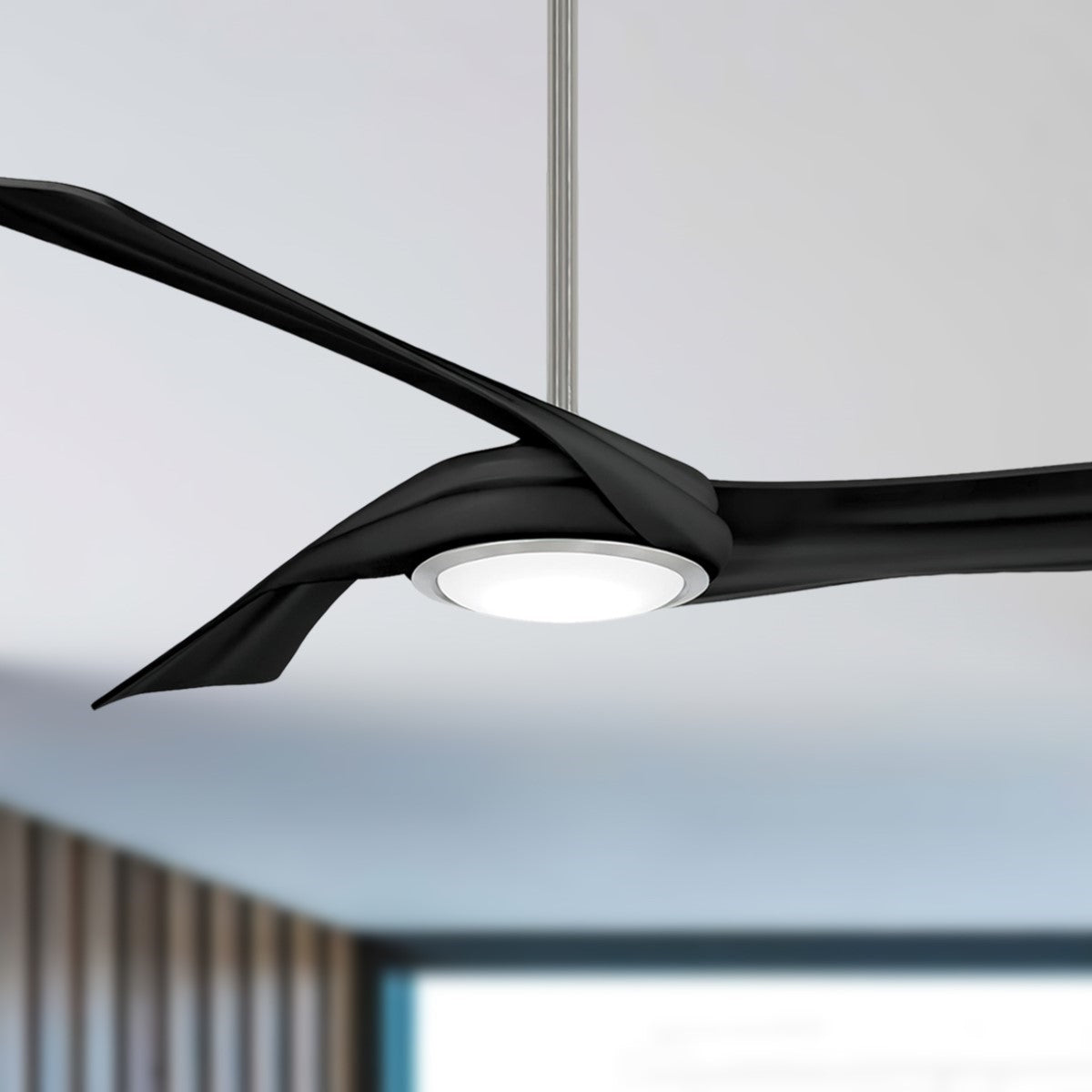 Curl LED 60" Smart Ceiling Fan with Remote, Brushed Nickel with Black Coal Blades - Bees Lighting