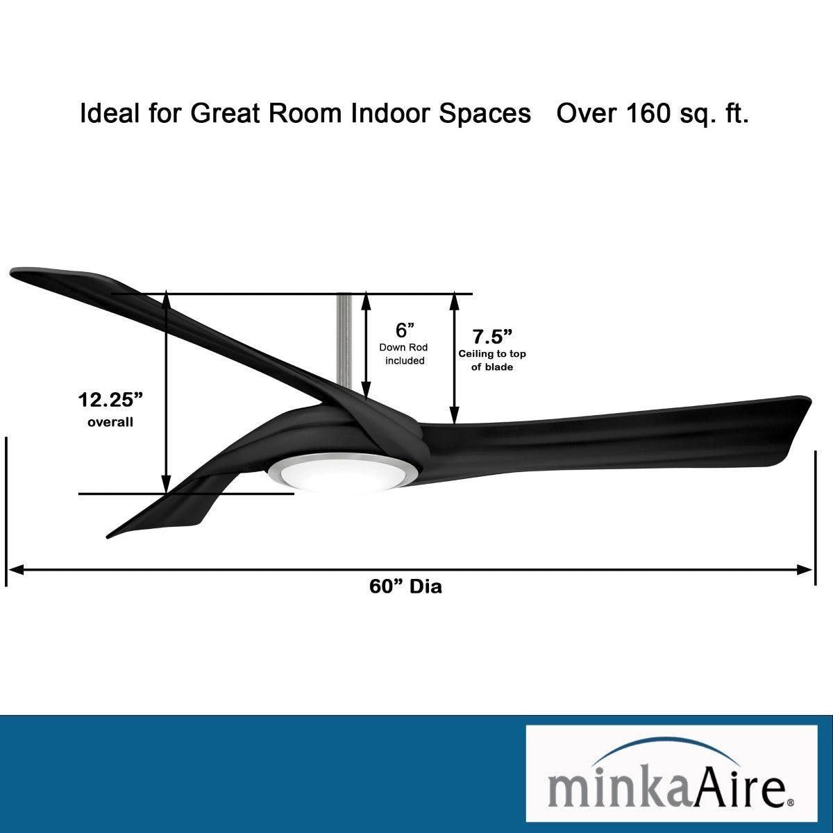 Curl LED 60" Smart Ceiling Fan with Light and Remote, Brushed Nickel with Coal Blades - Bees Lighting