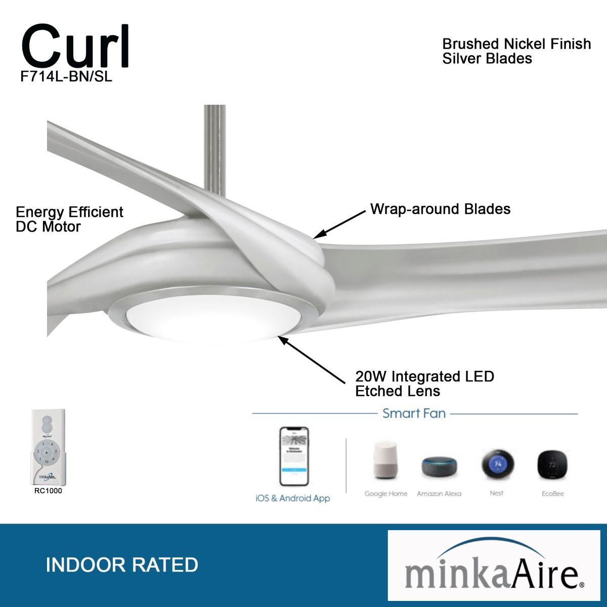 Curl 60 Inch Contemporary Smart Ceiling Fan With Light And Remote - Bees Lighting