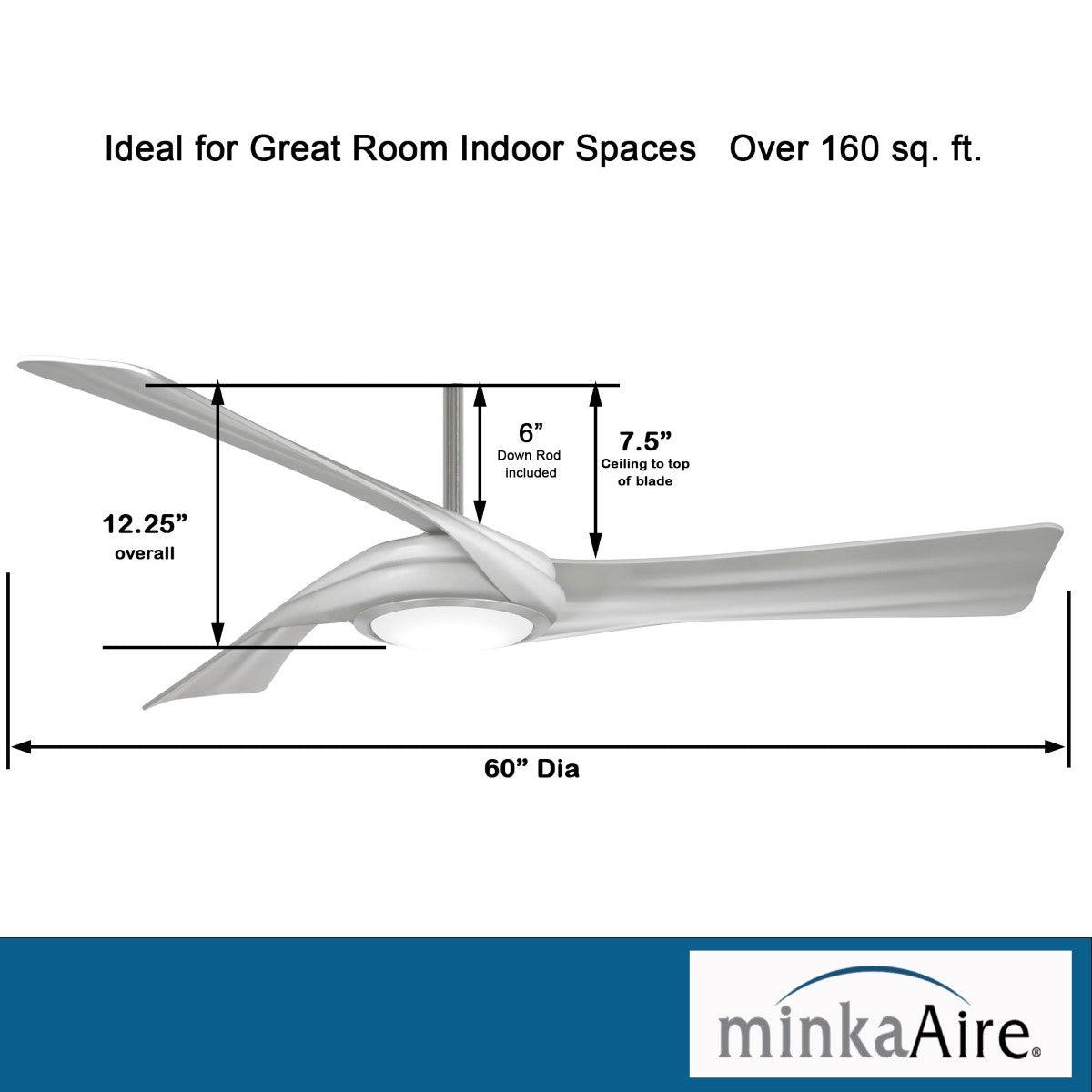 Curl LED 60" Smart Ceiling Fan with Light and Remote, Brushed Nickel with Silver Blades - Bees Lighting
