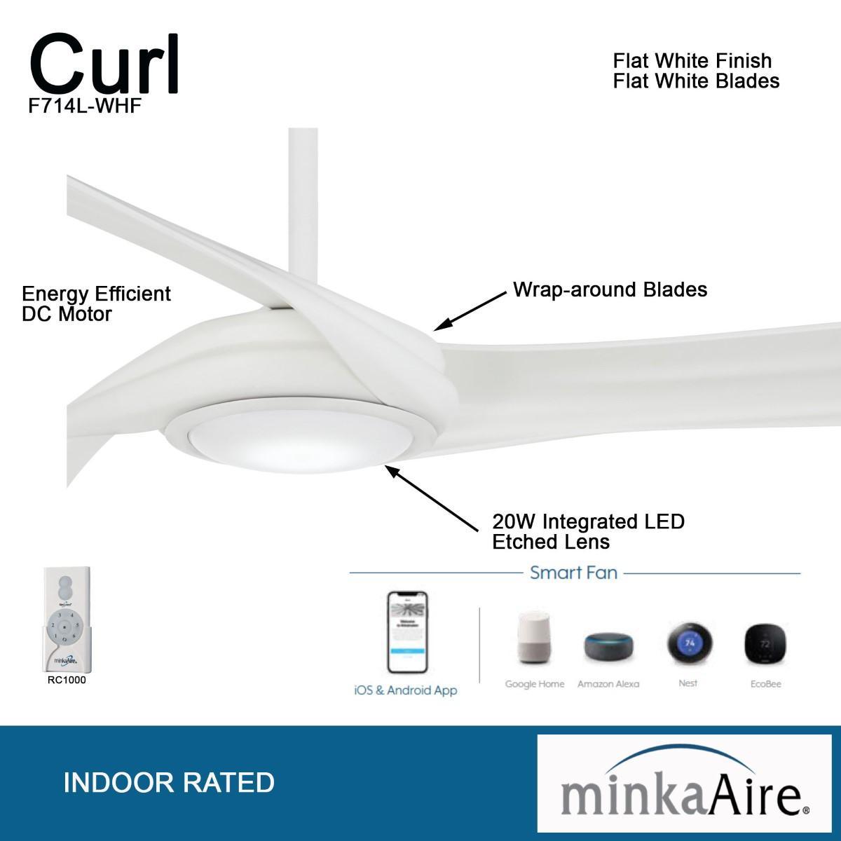 Curl LED 60" Smart Ceiling Fan with Light and Remote, Flat White - Bees Lighting
