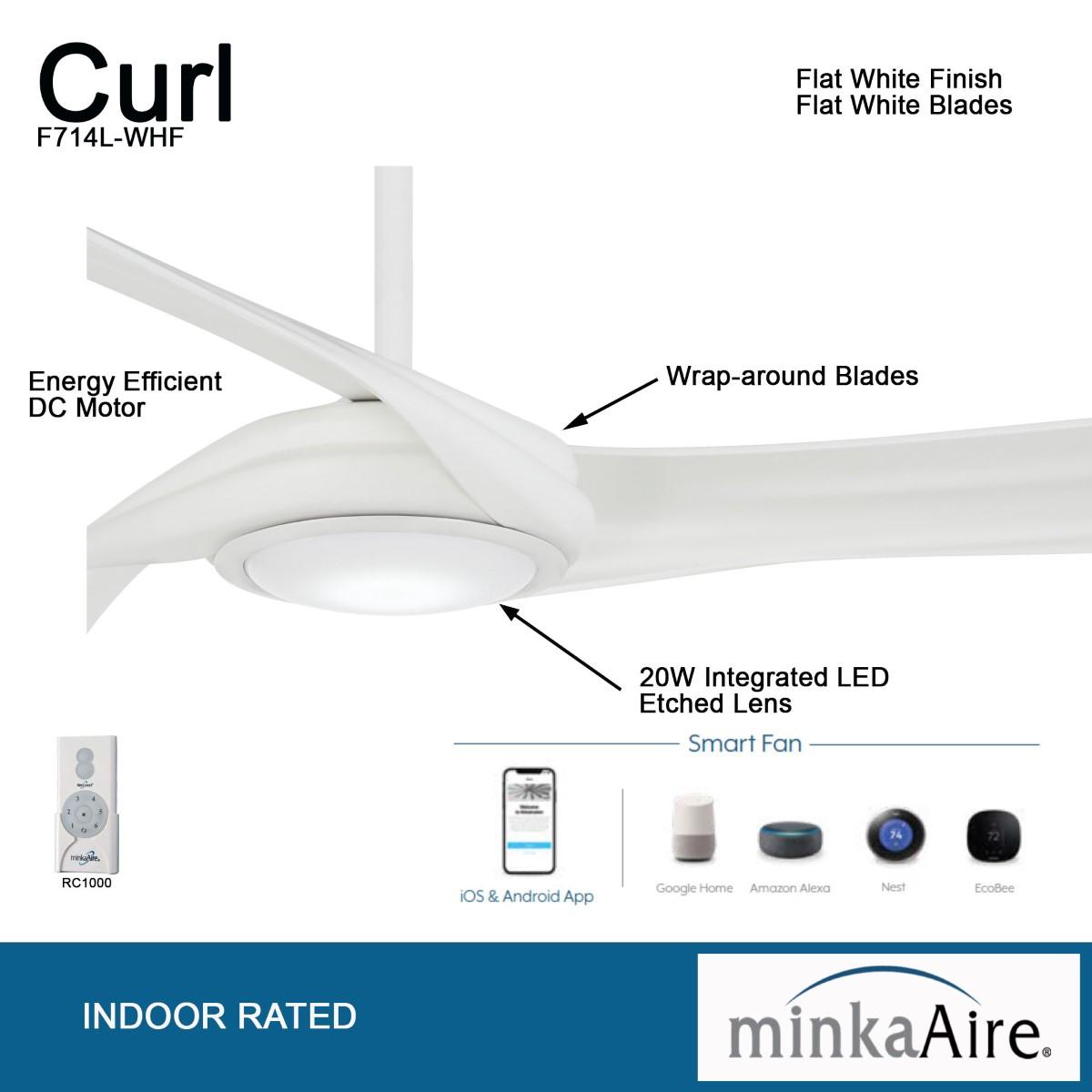 Curl LED 60" Smart Ceiling Fan with Remote, Flat White - Bees Lighting
