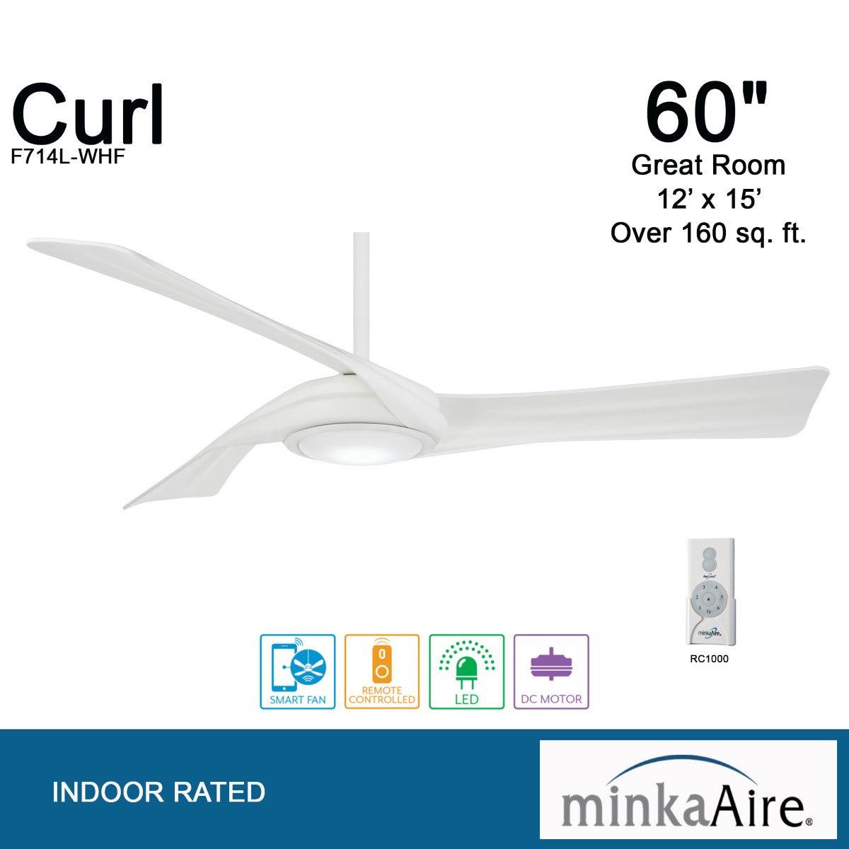 Curl LED 60" Smart Ceiling Fan with Light and Remote, Flat White - Bees Lighting