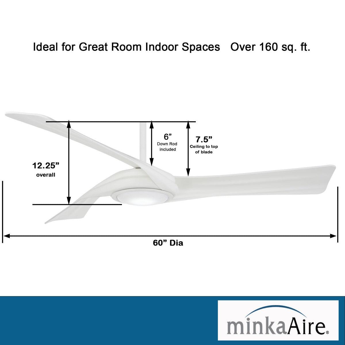 Curl LED 60" Smart Ceiling Fan with Light and Remote, Flat White - Bees Lighting