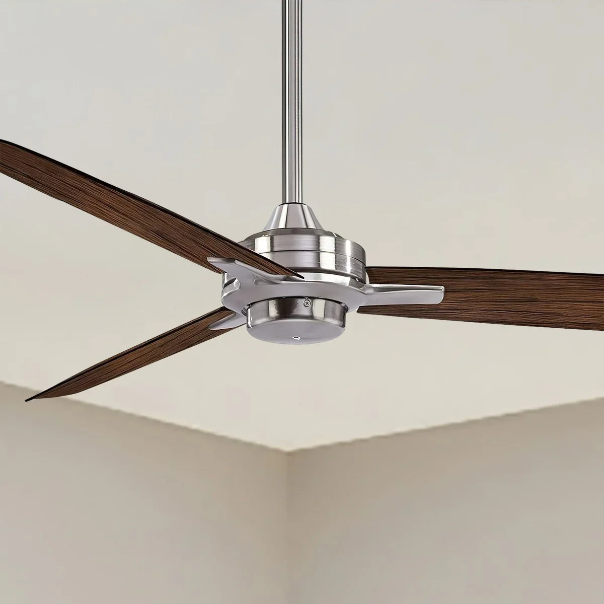 Rudolph 52" Nickel Ceiling Fan with Wall Control, Medium Maple Blades - Bees Lighting