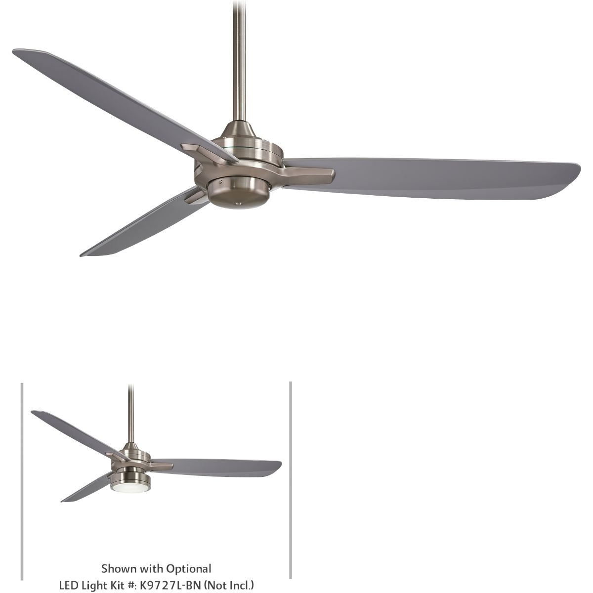 Rudolph 52" Nickel Ceiling Fan with Wall Control, Silver Blades - Bees Lighting
