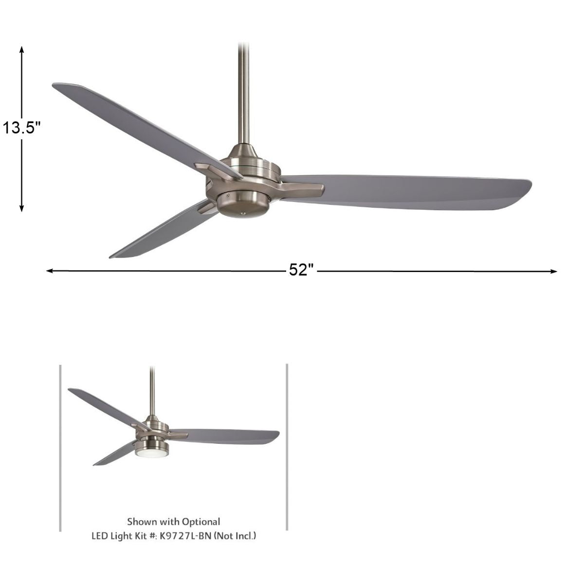 Rudolph 52" Nickel Ceiling Fan with Wall Control, Silver Blades - Bees Lighting