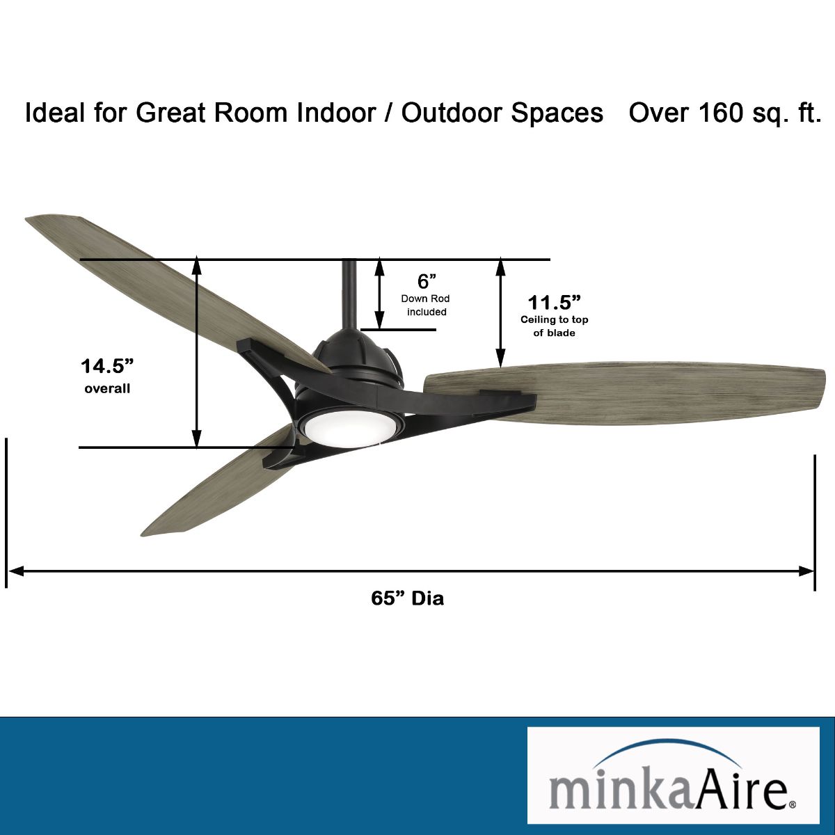 Molino 65" LED Smart Ceiling Fan, Black Coal with Seashore Grey Blades - Bees Lighting