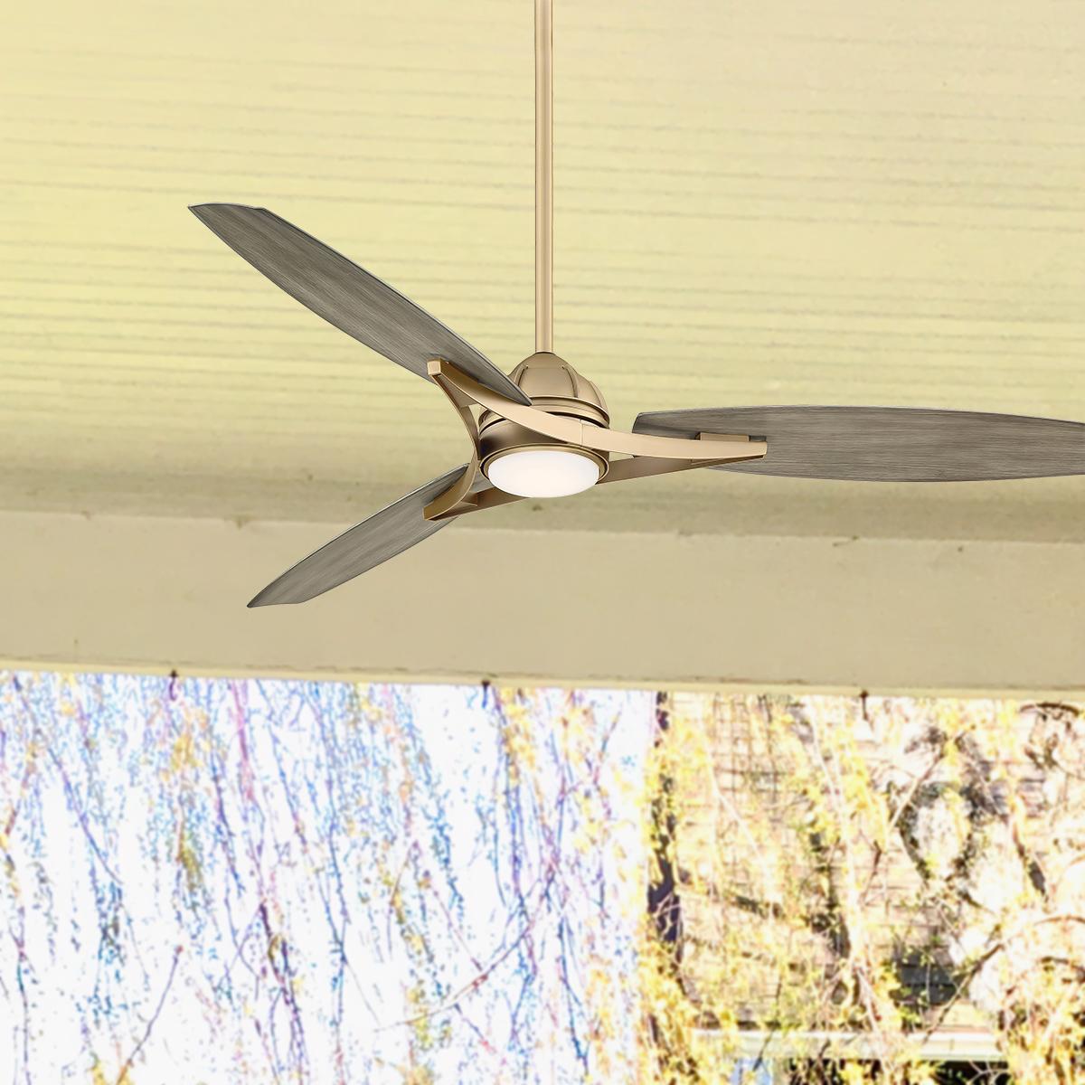 Molino 65" LED Smart Ceiling Fan, Soft Brass with Seashore Grey Blades - Bees Lighting