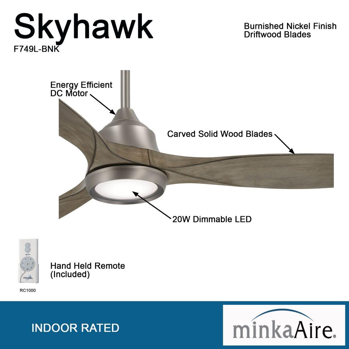 Skyhawk LED 60" Burnished Nickel Modern Ceiling Fan with Remote - Bees Lighting