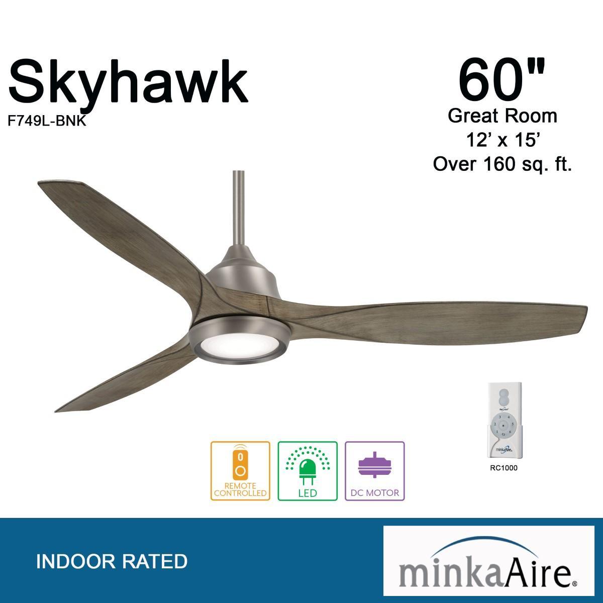 Skyhawk LED 60" Burnished Nickel Modern Ceiling Fan with Remote - Bees Lighting