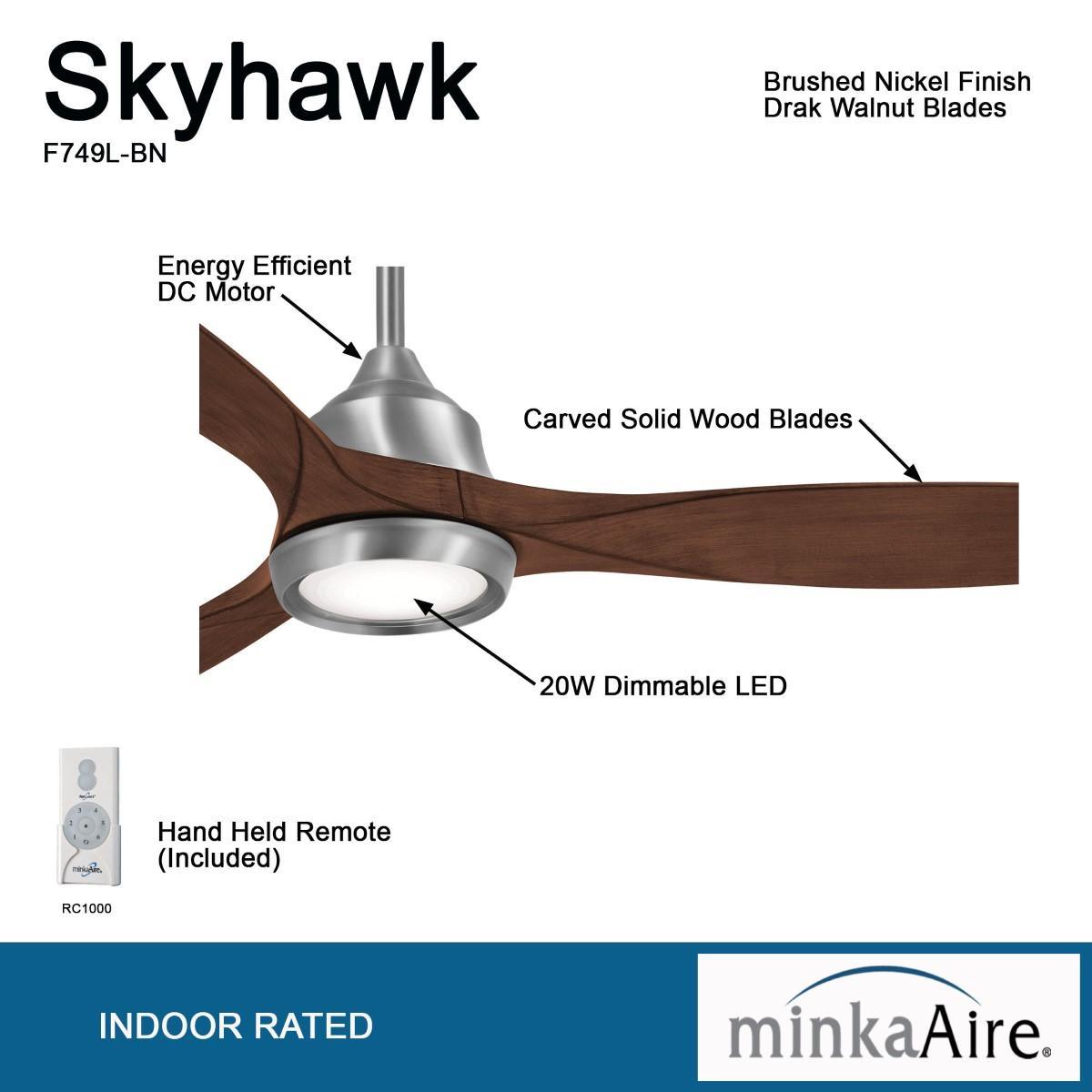 Skyhawk LED 60" Brushed Nickel Modern Ceiling Fan with Remote - Bees Lighting