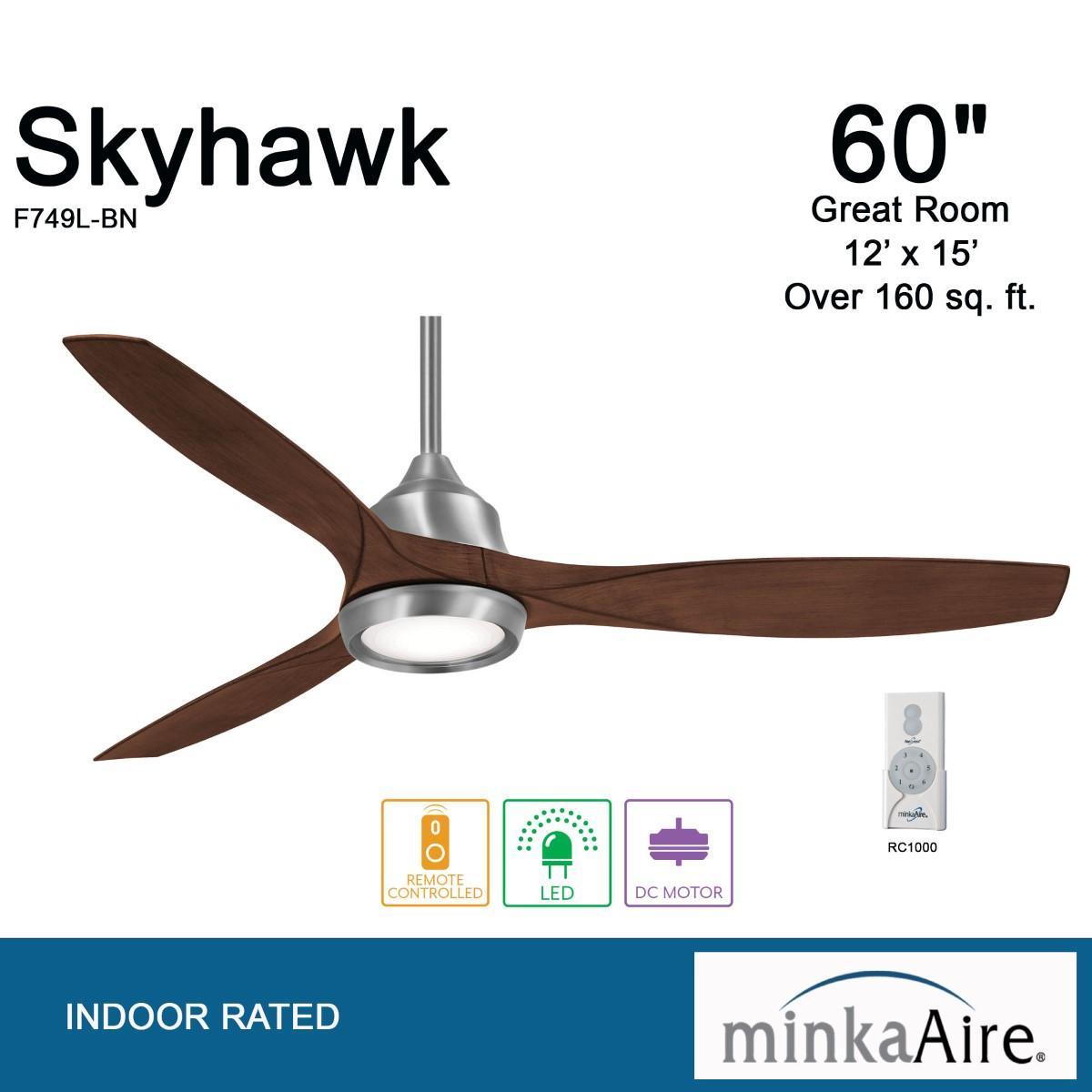 Skyhawk LED 60" Brushed Nickel Modern Ceiling Fan with Remote - Bees Lighting
