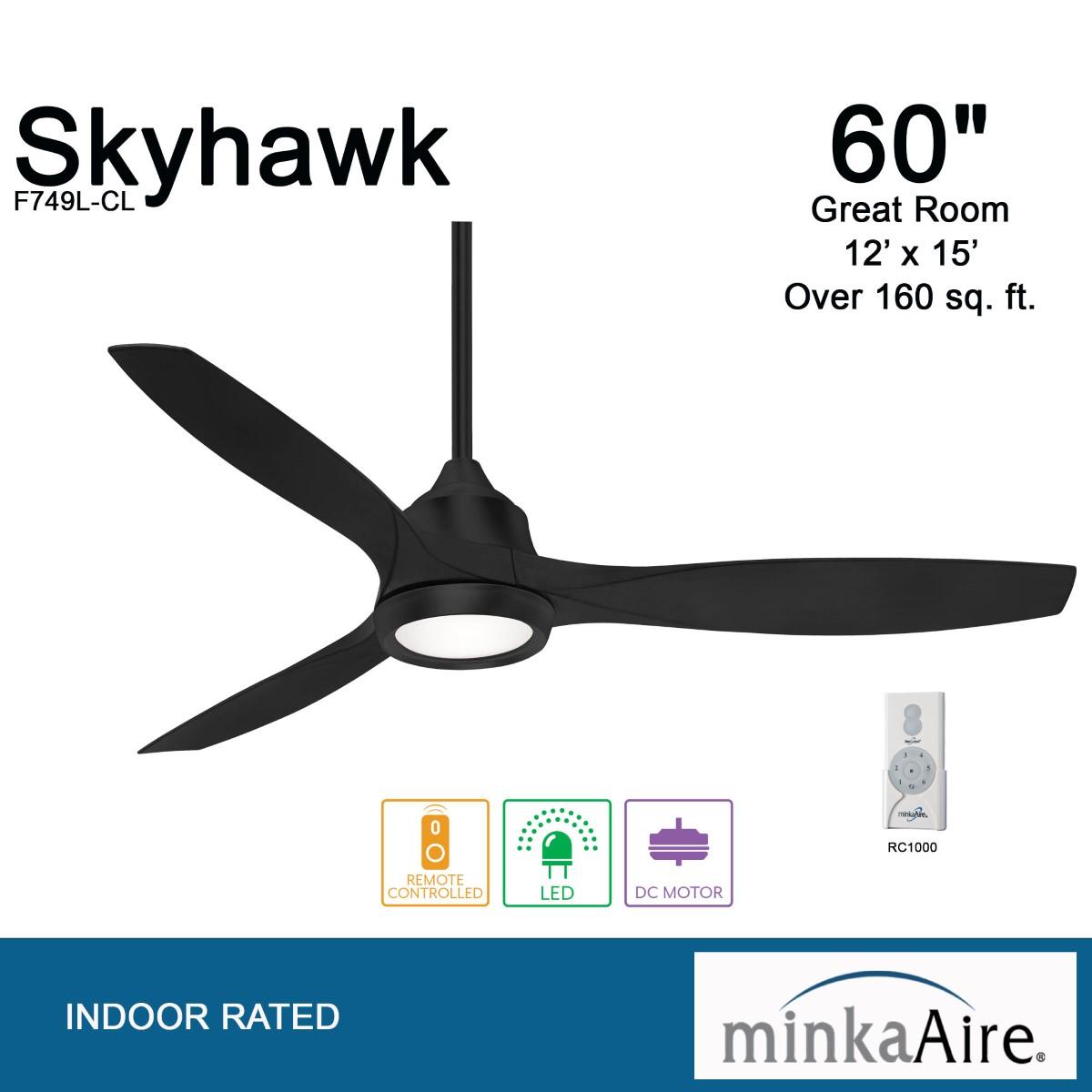 Skyhawk LED 60" Black Coal Modern Ceiling Fan with Remote - Bees Lighting