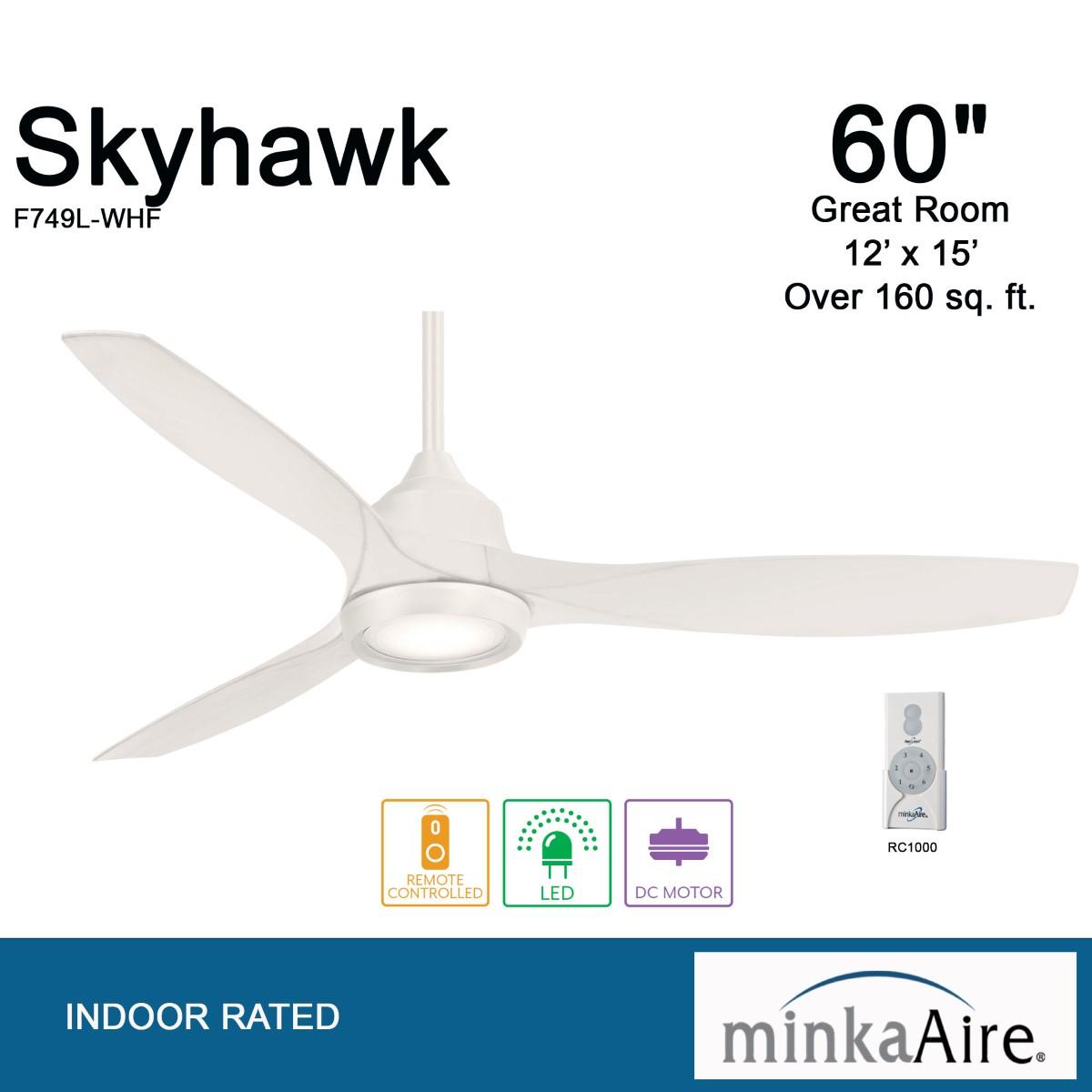 Skyhawk LED 60" White Modern Ceiling Fan with Remote - Bees Lighting