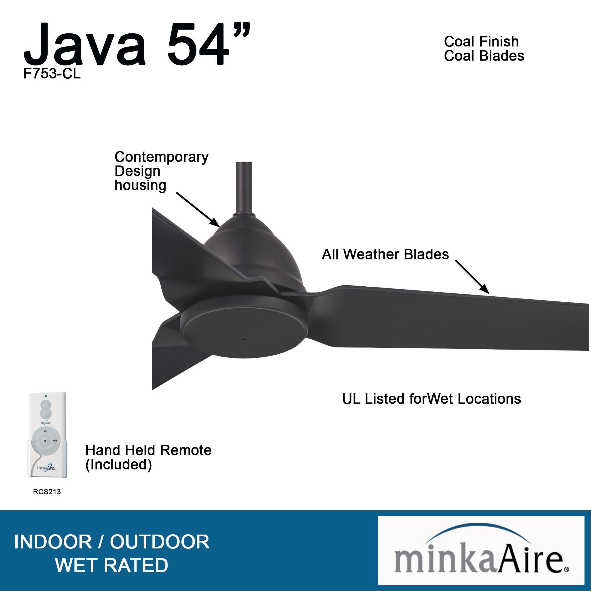 Java 54 Inch Propeller Outdoor Ceiling Fan With Remote, Coal Finish