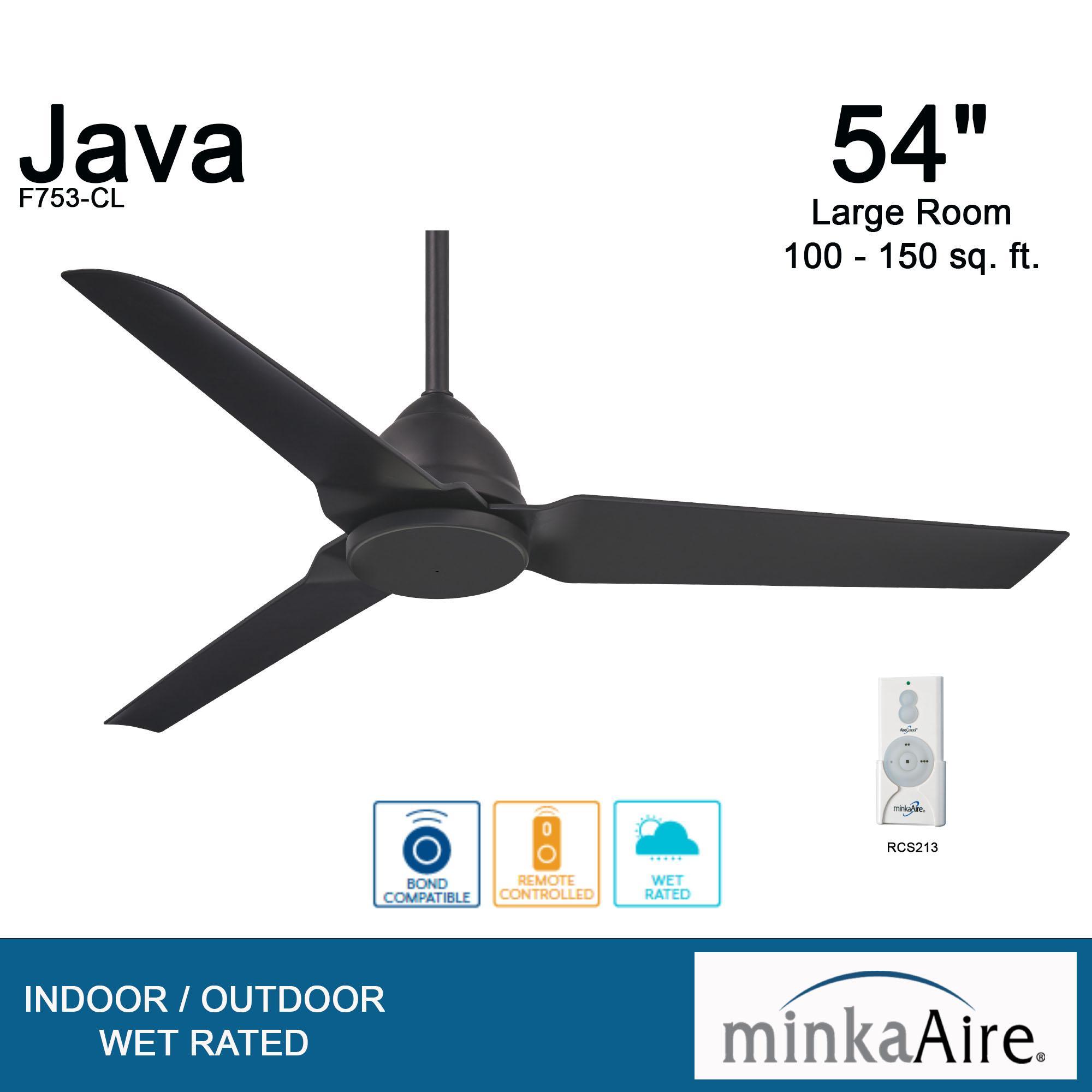 Java 54 Inch Propeller Outdoor Ceiling Fan With Remote, Coal Finish - Bees Lighting