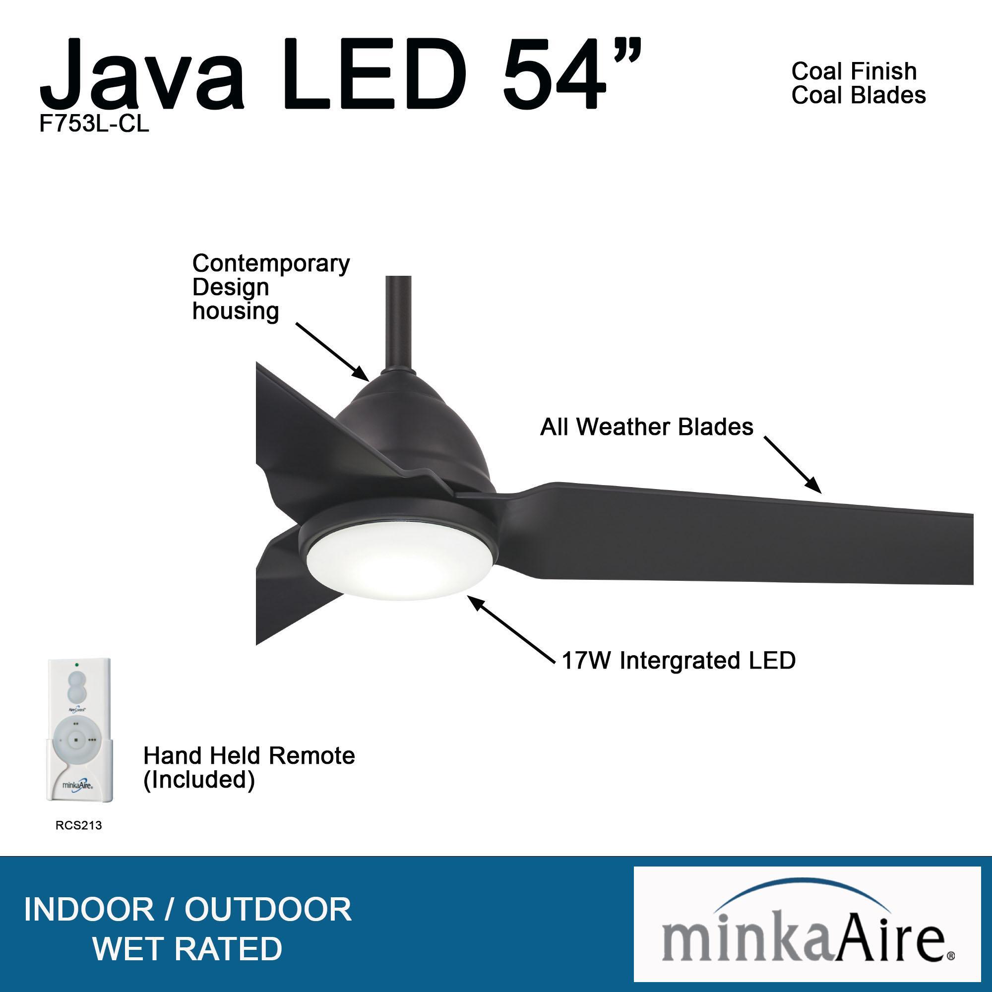 Java 54 Inch Modern Propeller Outdoor Ceiling Fan With Light And Remote, Coal Finish