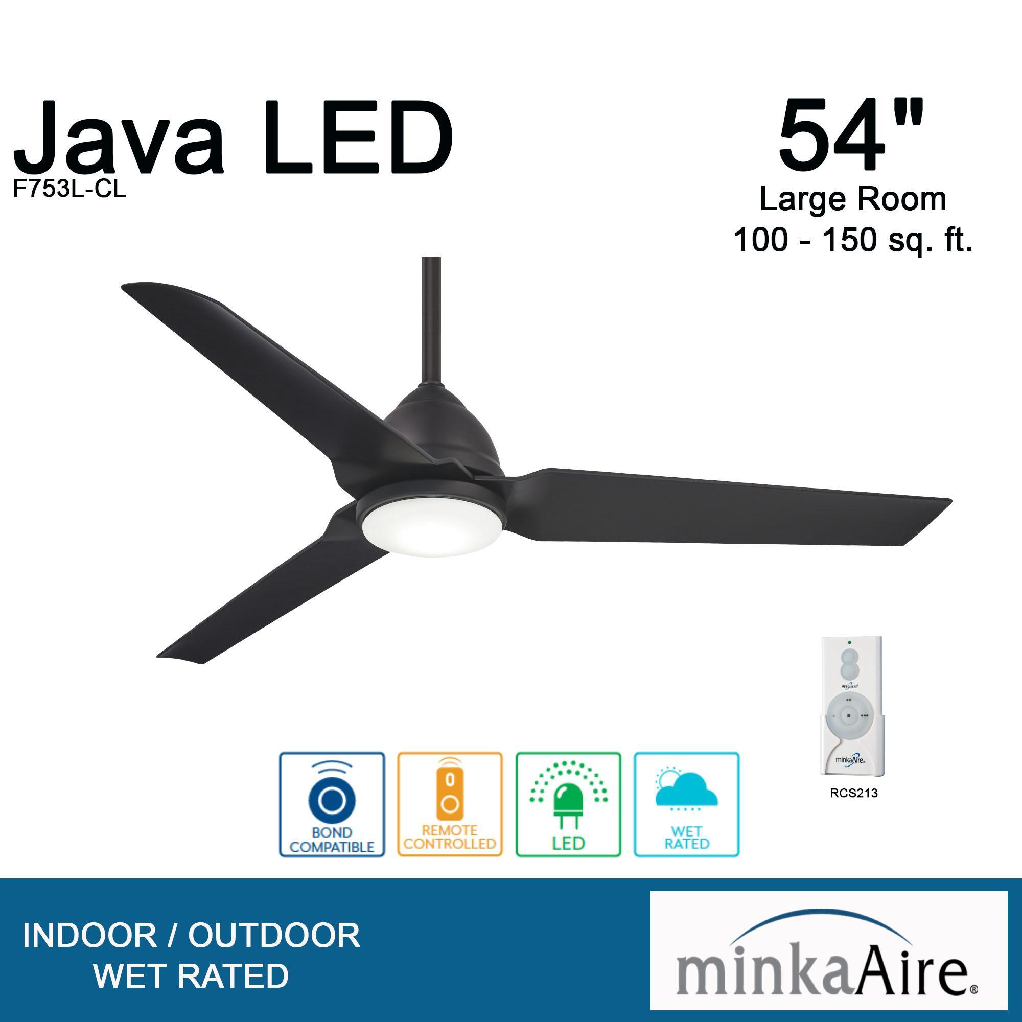 Java LED 54" Coal Wet Rated Ceiling Fan with Light and Remote - Bees Lighting