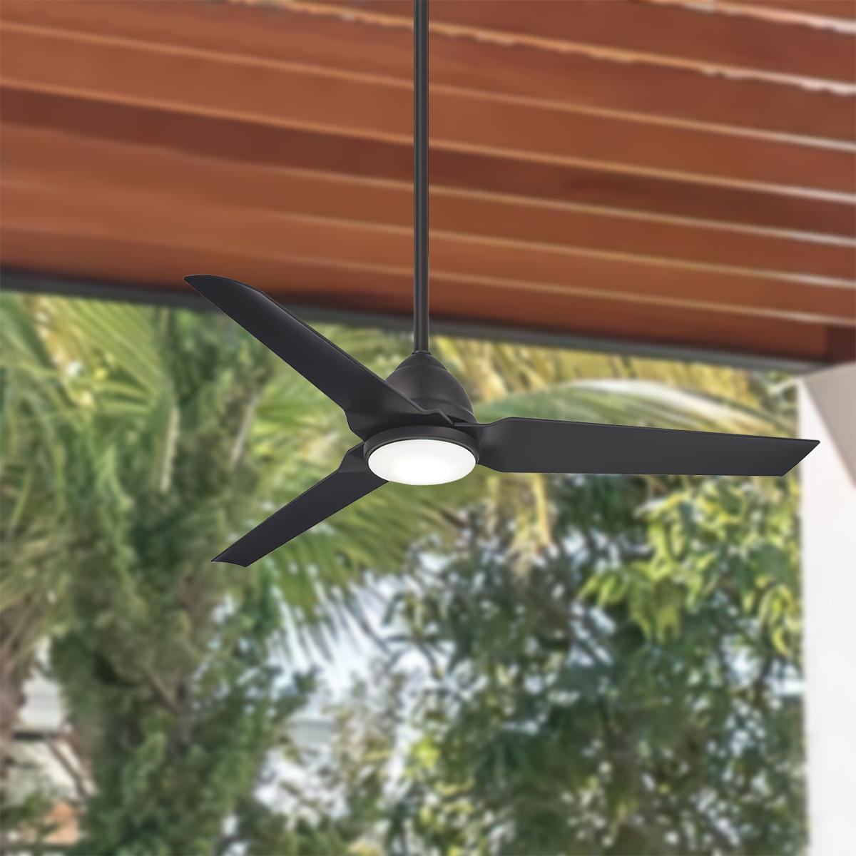 Java 54 Inch Modern Propeller Outdoor Ceiling Fan With Light And Remote, Coal Finish