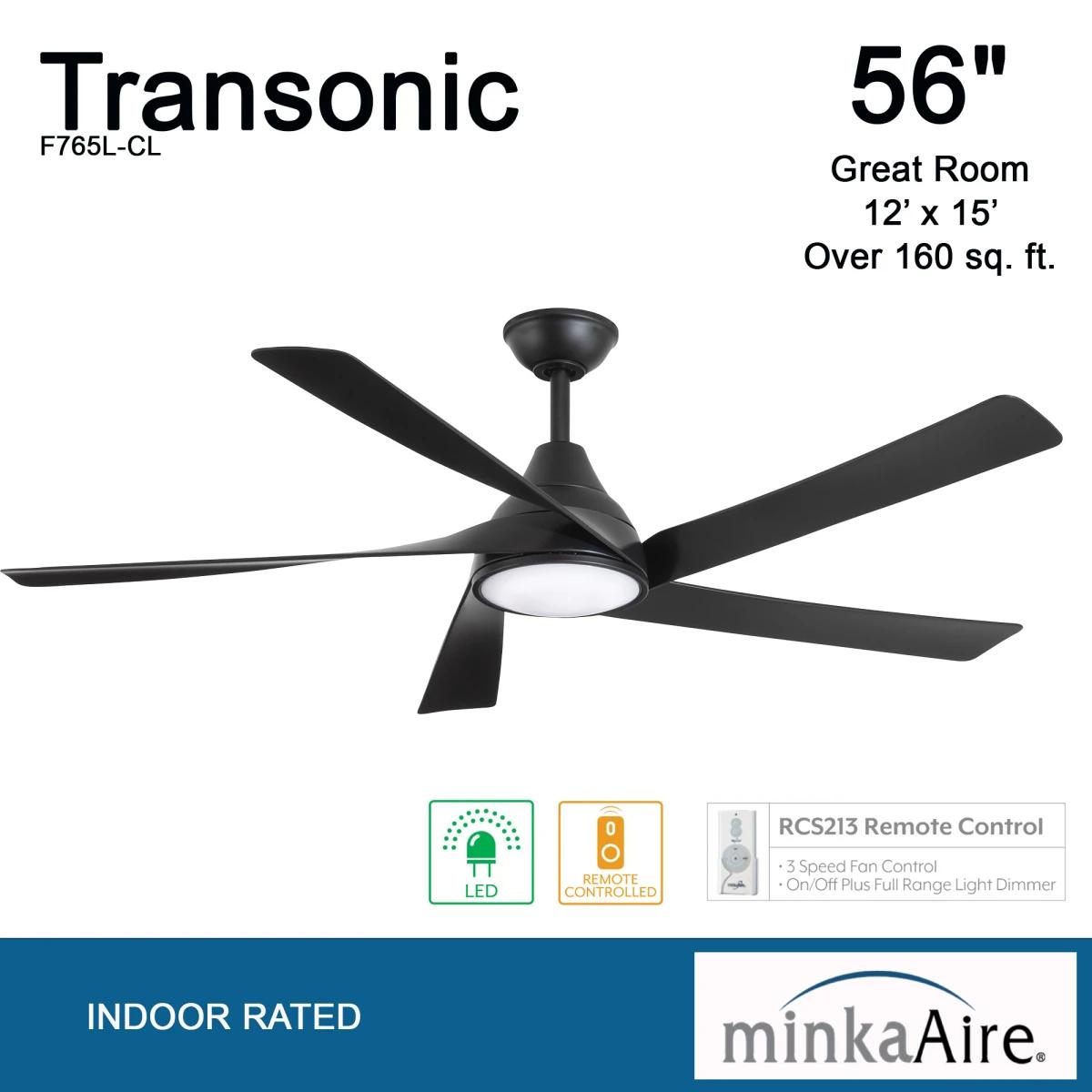 Transonic 56" LED Ceiling Fan with Remote, Black Coal - Bees Lighting