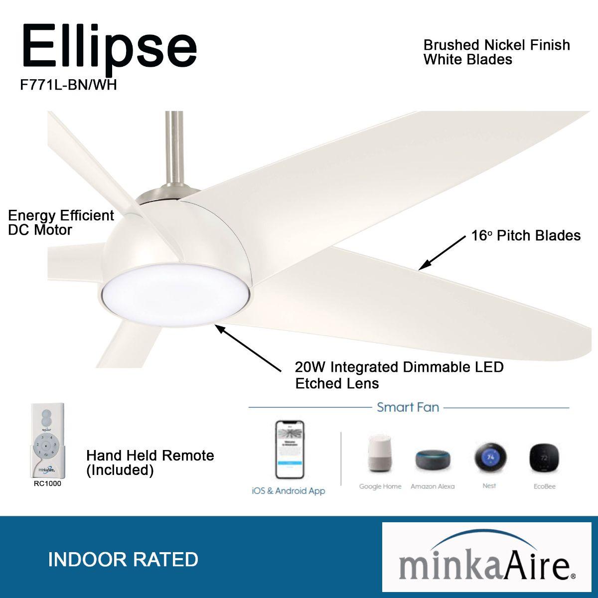 Ellipse LED 60" White Smart Ceiling Fan with Light and Remote - Bees Lighting