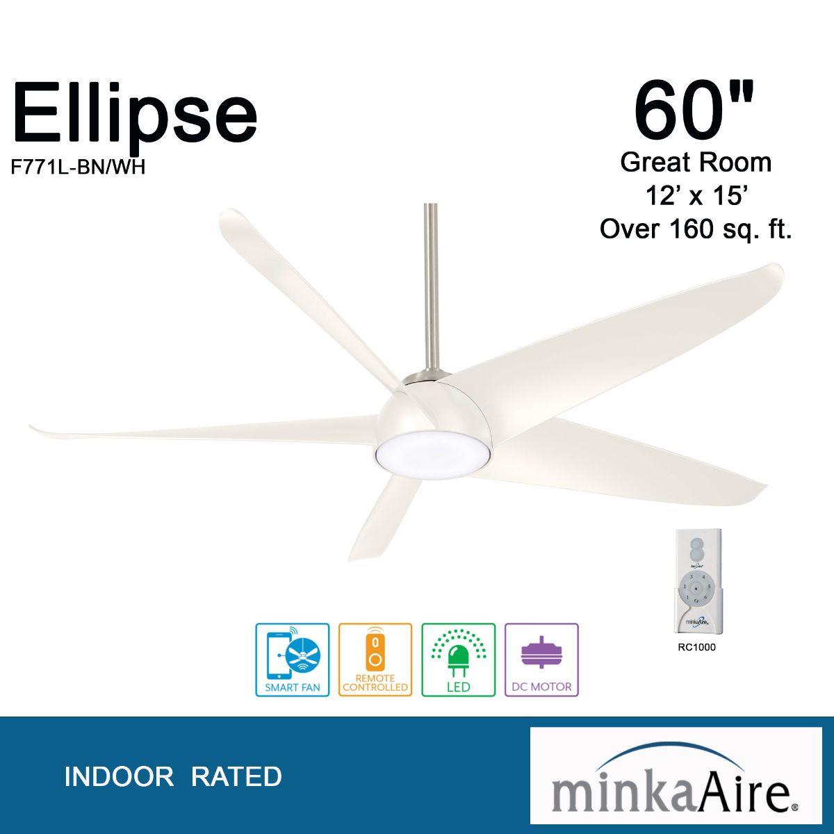 Ellipse LED 60" White Smart Ceiling Fan with Light and Remote - Bees Lighting