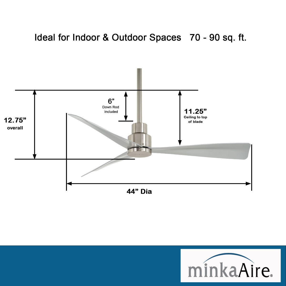 Simple 44" Nickel Wet Rated Ceiling Fan with Remote - Bees Lighting