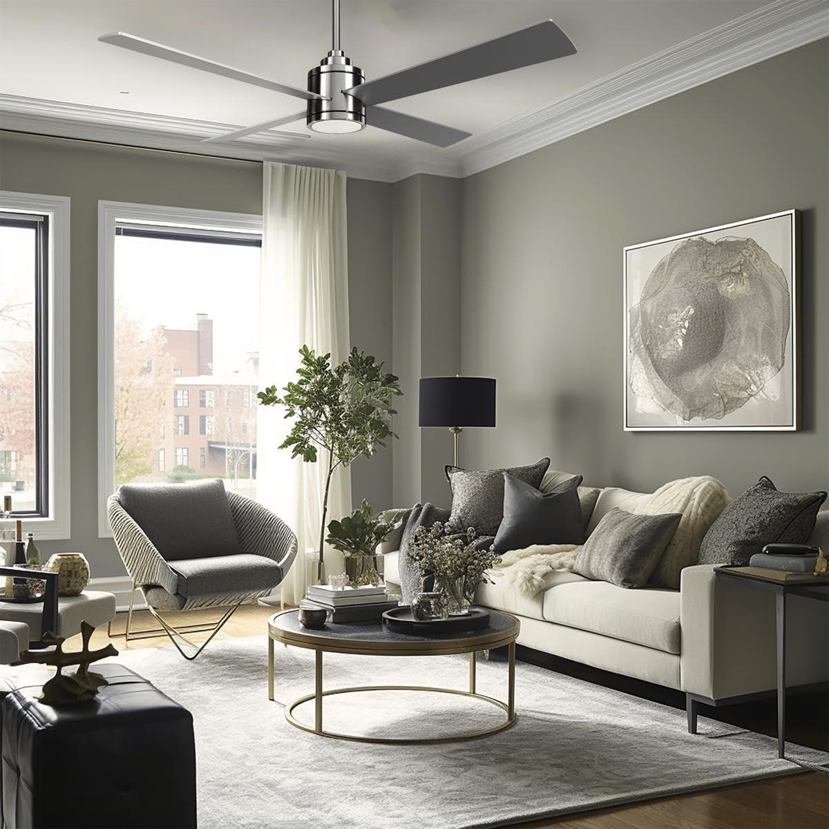 Falco 54" LED 4-Blades Ceiling Fan with Remote, Brushed Nickel - Bees Lighting