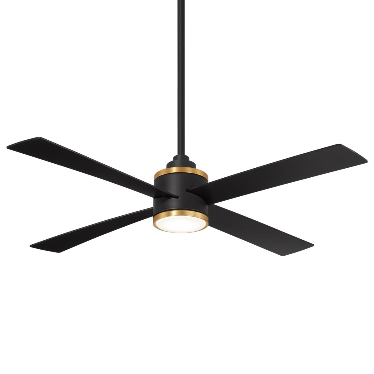 Falco 54" LED 4-Blades Ceiling Fan with Remote, Black Coal & Soft Brass Accents - Bees Lighting