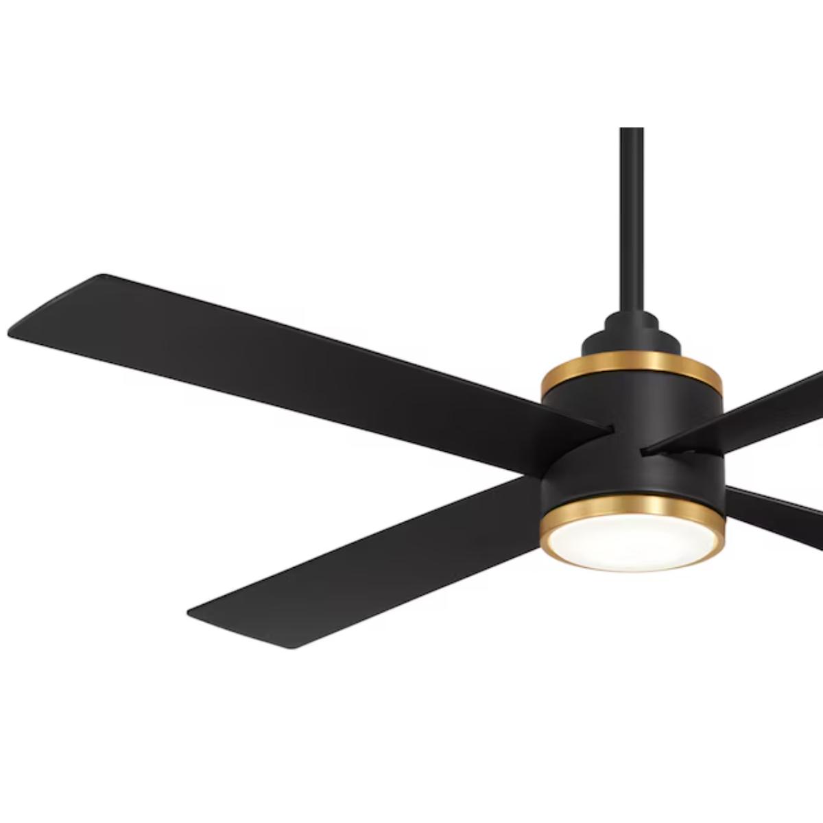 Falco 54" LED 4-Blades Ceiling Fan with Remote, Black Coal & Soft Brass Accents - Bees Lighting