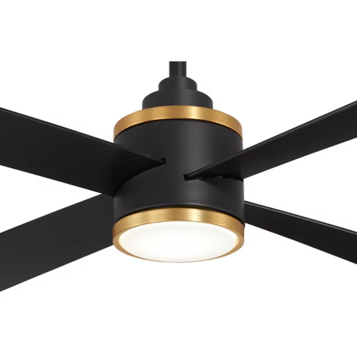 Falco 54" LED 4-Blades Ceiling Fan with Remote, Black Coal & Soft Brass Accents - Bees Lighting