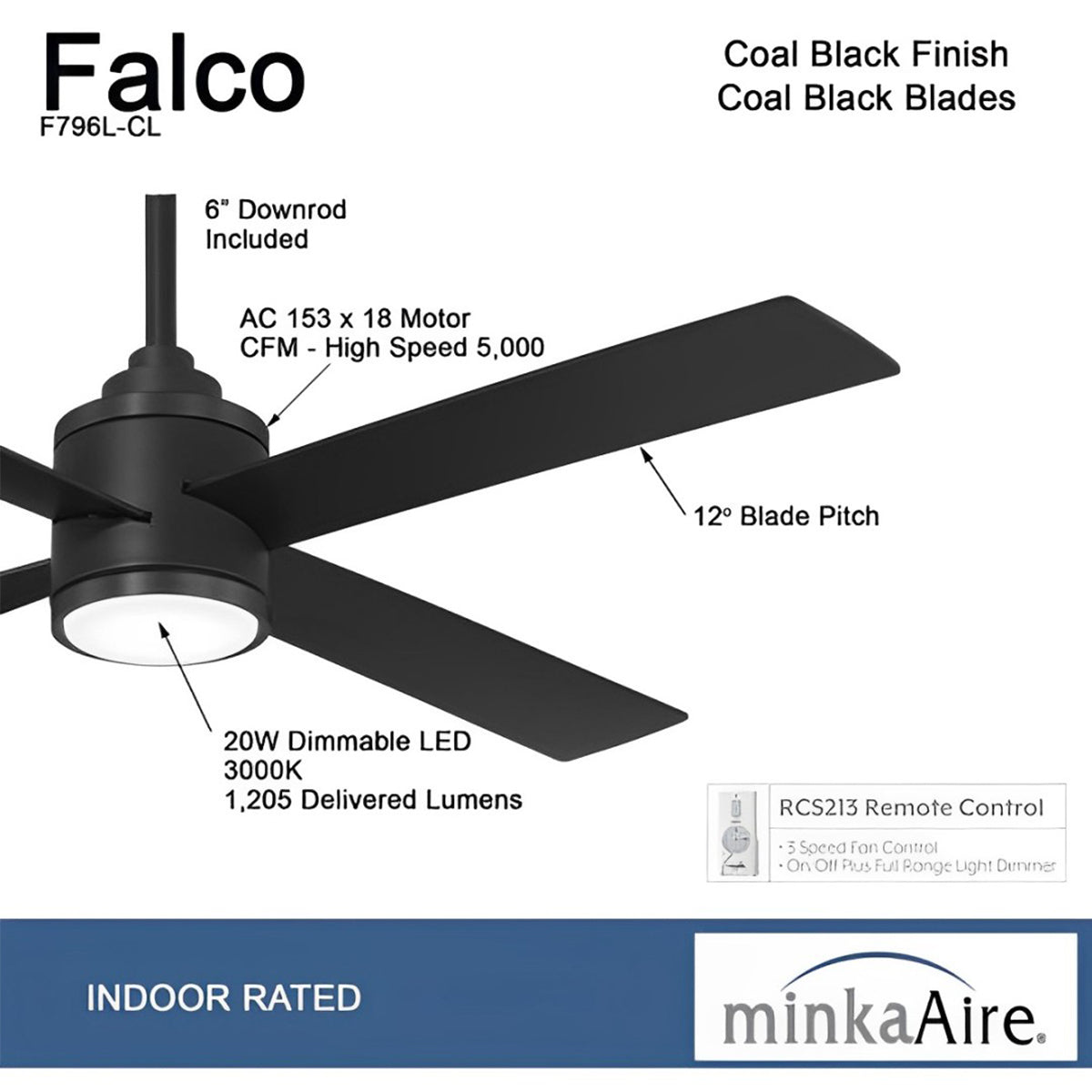 Falco 54" LED 4-Blades Ceiling Fan with Remote, Black Coal - Bees Lighting