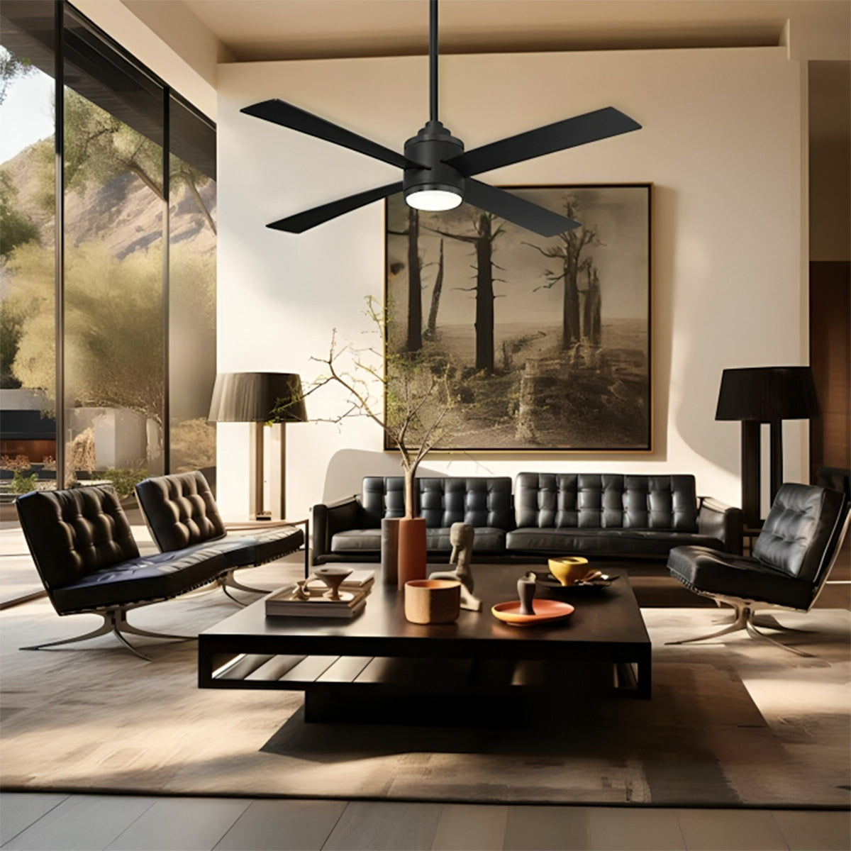 Falco 54" LED 4-Blades Ceiling Fan with Remote, Black Coal - Bees Lighting