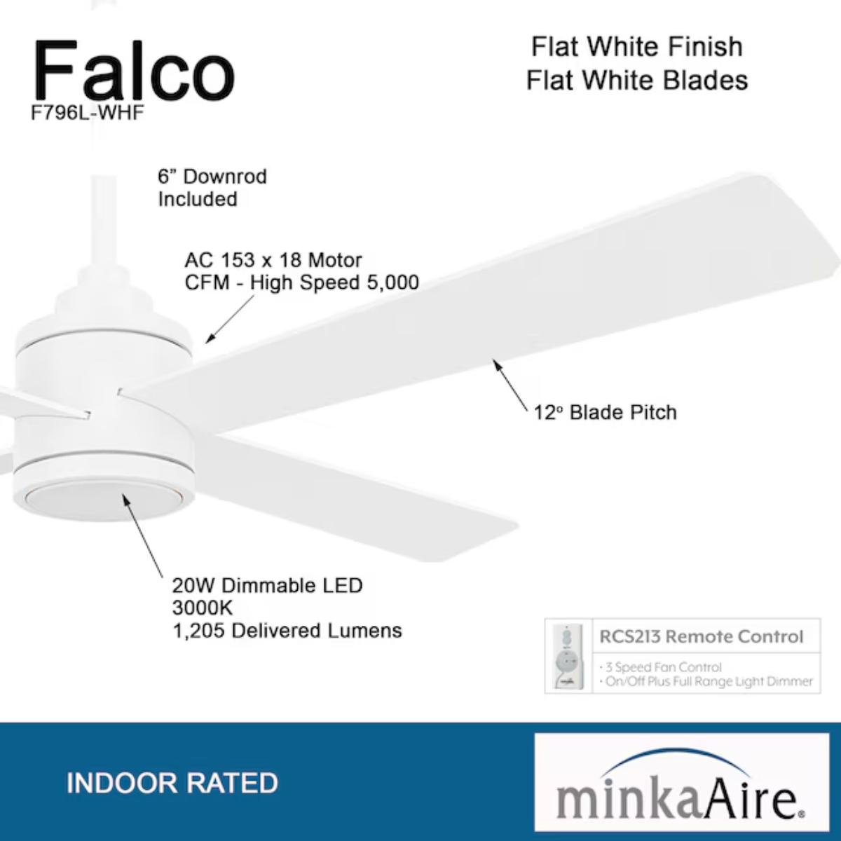 Falco 54" LED 4-Blades Ceiling Fan with Remote, Flat White - Bees Lighting
