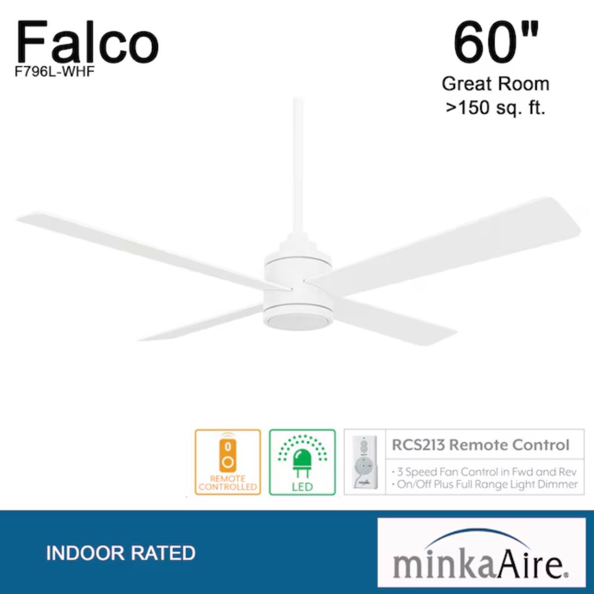 Falco 54" LED 4-Blades Ceiling Fan with Remote, Flat White - Bees Lighting