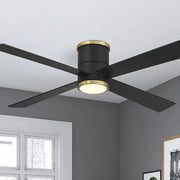 Falco Flush 54" LED Flush Mount Ceiling Fan, Black Coal & Soft Brass Accents - Bees Lighting