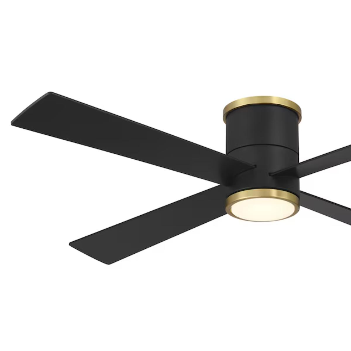 Falco Flush 54" LED Flush Mount Ceiling Fan, Black Coal & Soft Brass Accents - Bees Lighting
