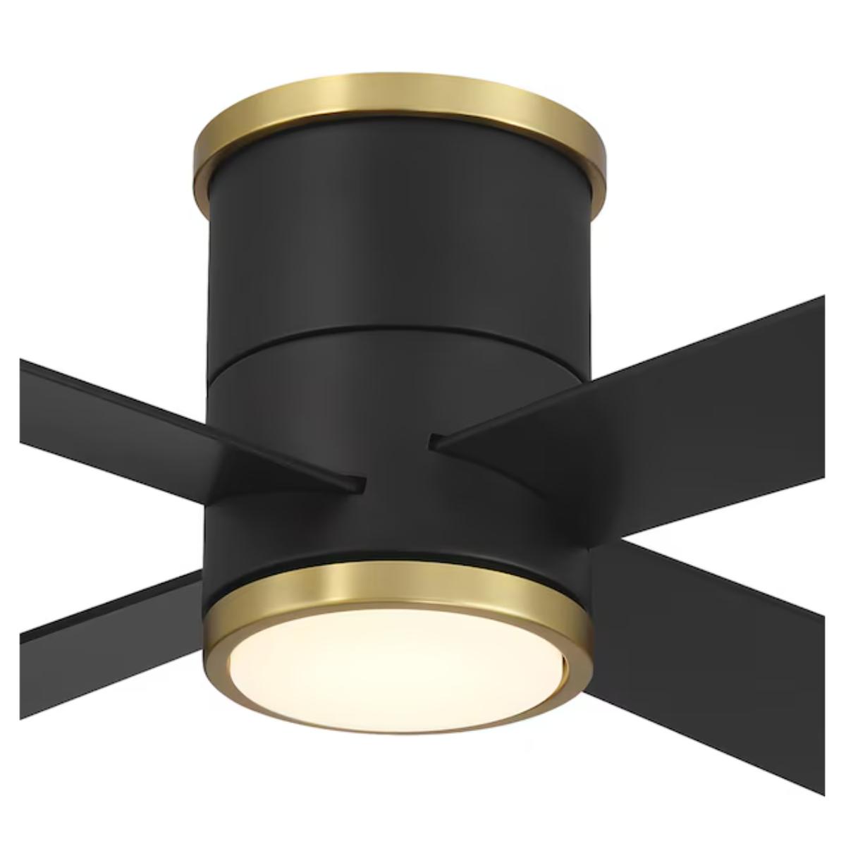Falco Flush 54" LED Flush Mount Ceiling Fan, Black Coal & Soft Brass Accents - Bees Lighting