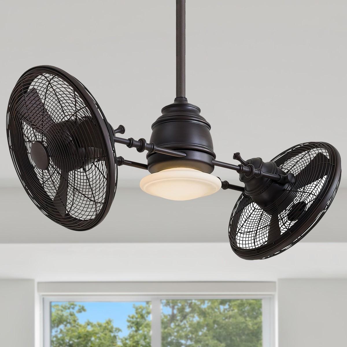Vintage Gyro 42 Inch Dual Ceiling Fan With Light, Wall Control Included - Bees Lighting