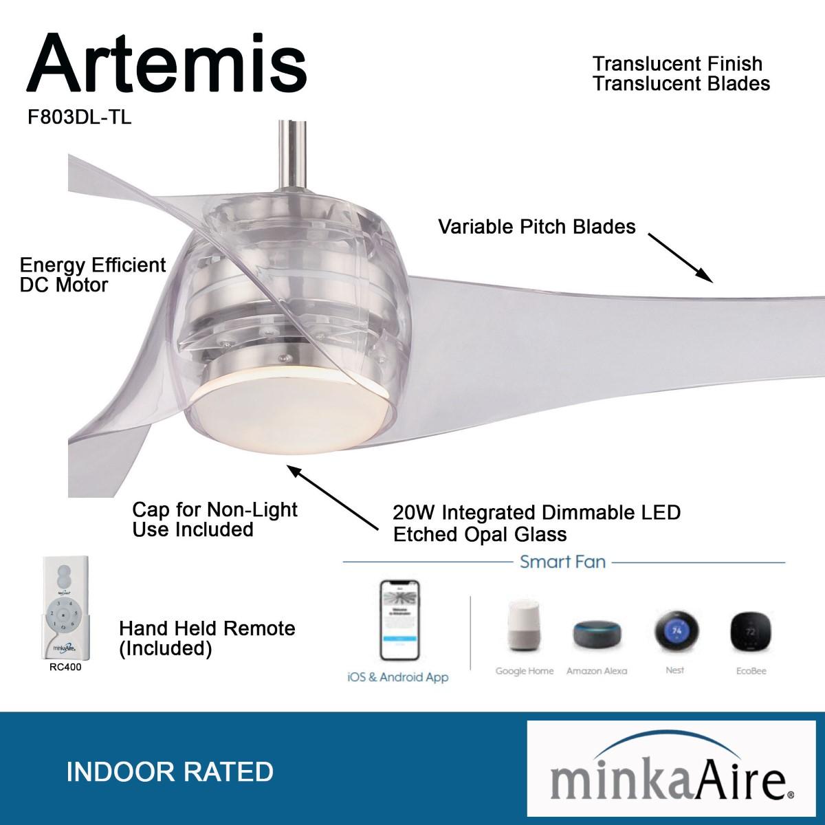 Artemis LED 58'' Smart Ceiling Fan with Light and Remote Control, Translucent - Bees Lighting