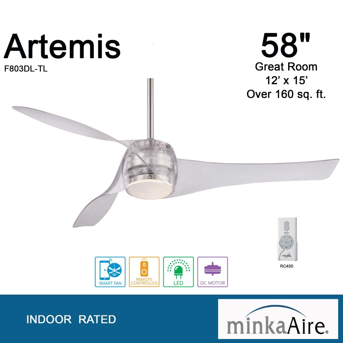 Artemis LED 58'' Smart Ceiling Fan with Light and Remote Control, Translucent - Bees Lighting