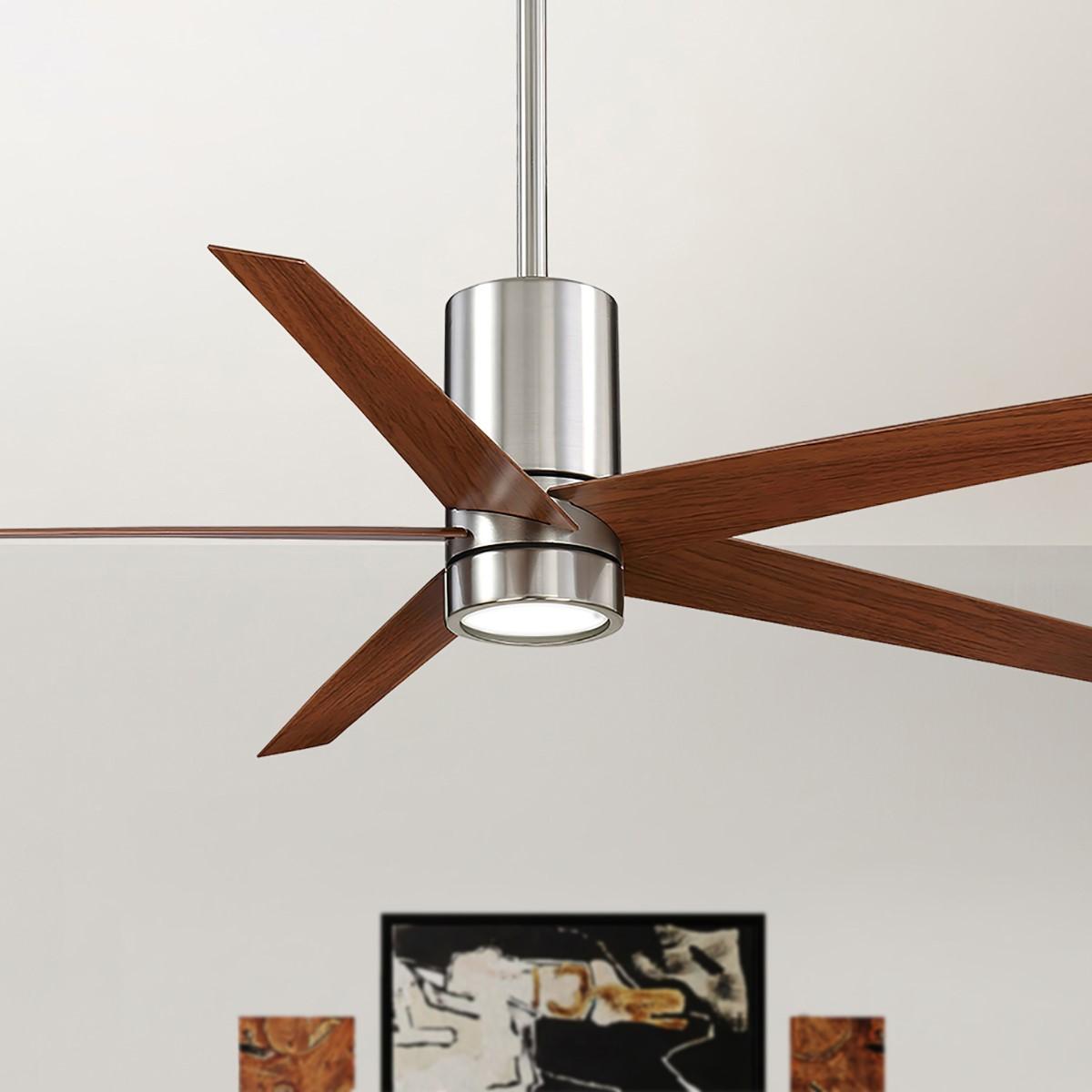 Symbio LED 56" Modern Ceiling Fan, Brushed Nickel with Dark Walnut Blades - Bees Lighting
