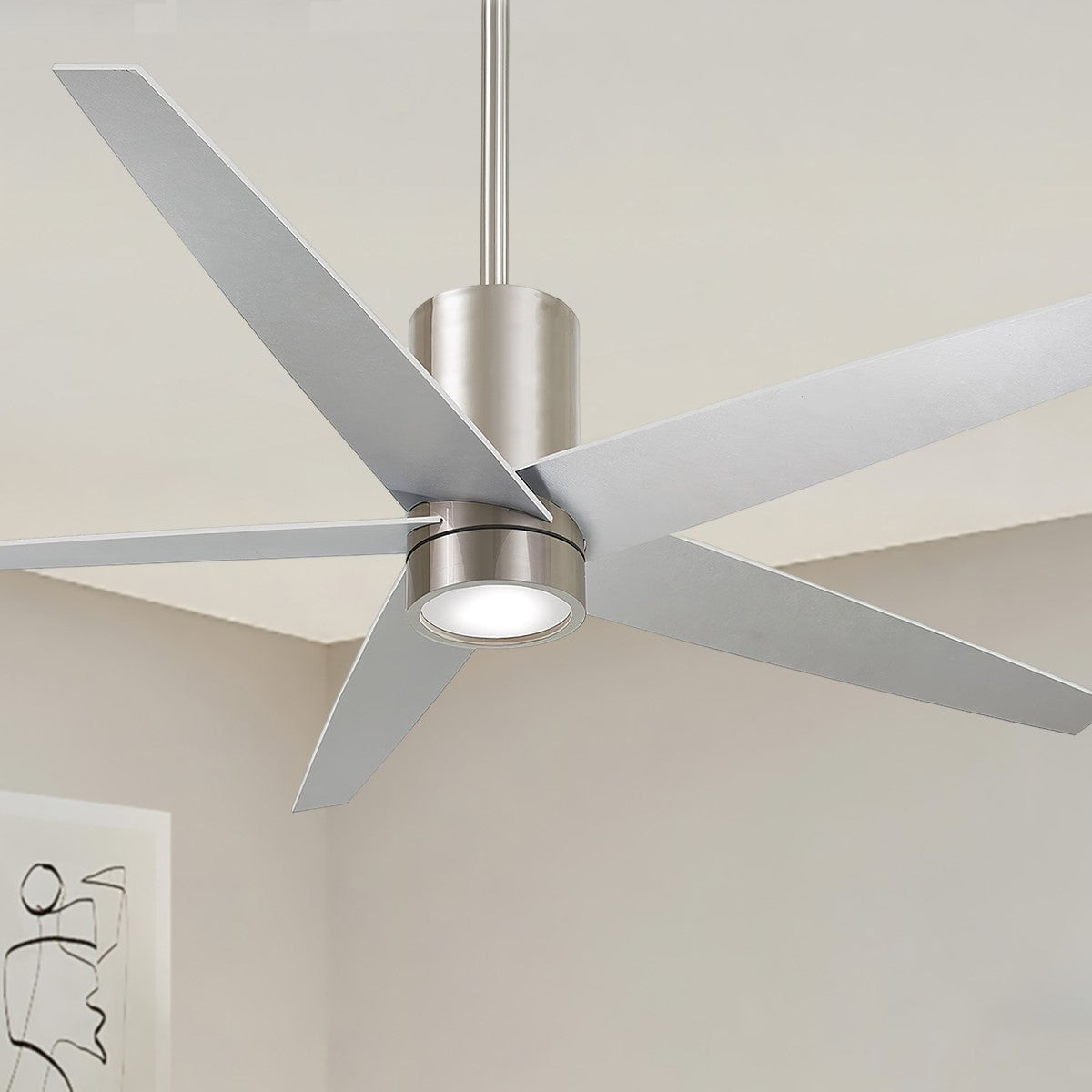 Symbio LED 56" Modern Ceiling Fan, Brushed Nickel with Silver Blades - Bees Lighting
