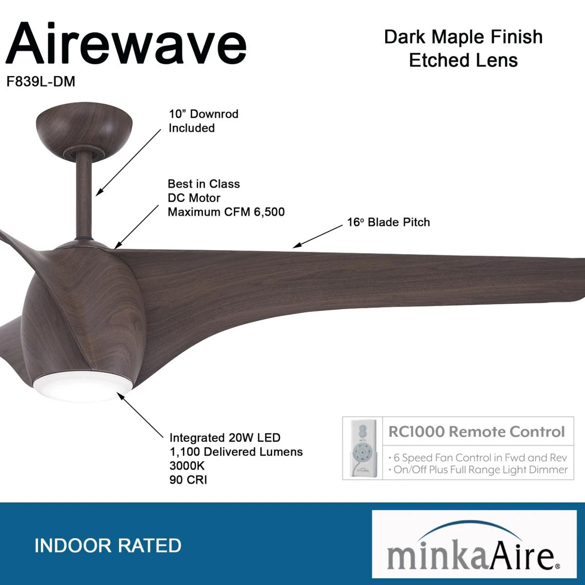 Airewave 65" Dark Maple LED Indoor Ceiling Fan with Remote - Bees Lighting
