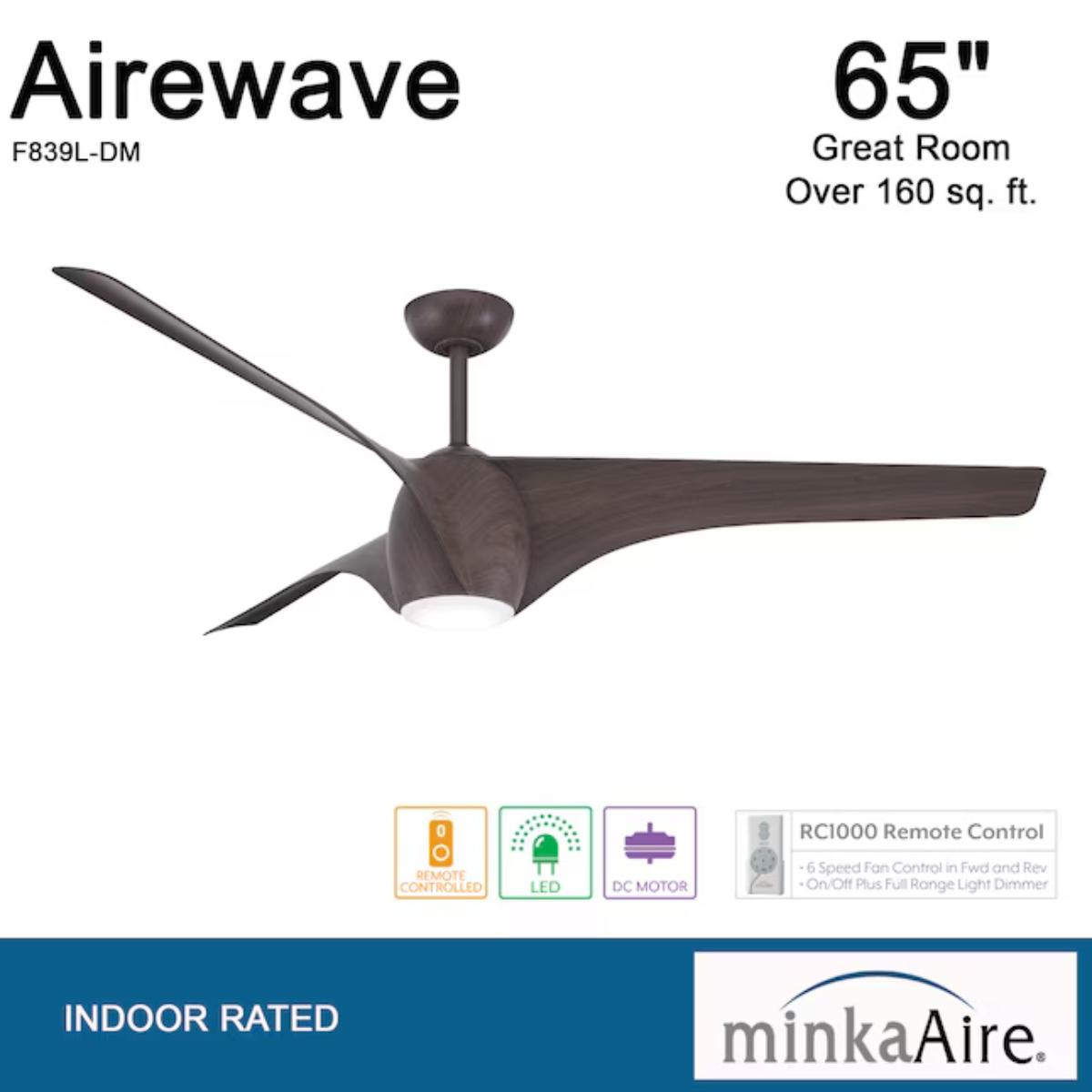 Airewave 65" Dark Maple LED Indoor Ceiling Fan with Remote - Bees Lighting
