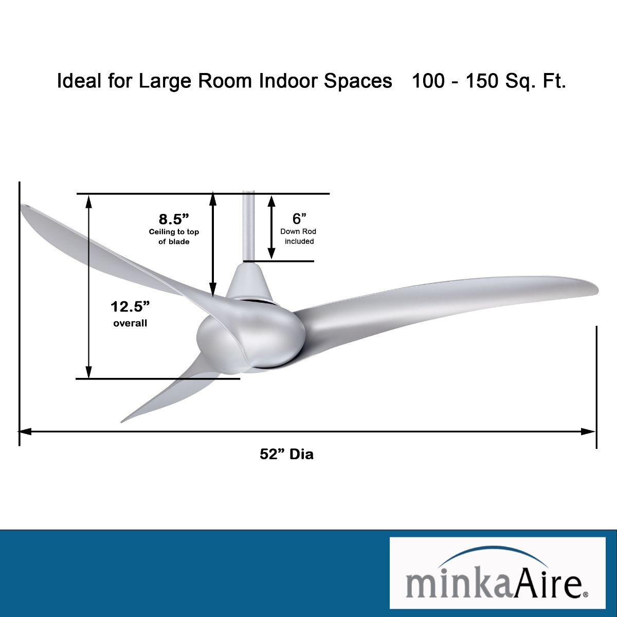 Wave 52" Silver Indoor Ceiling Fan with Remote - Bees Lighting
